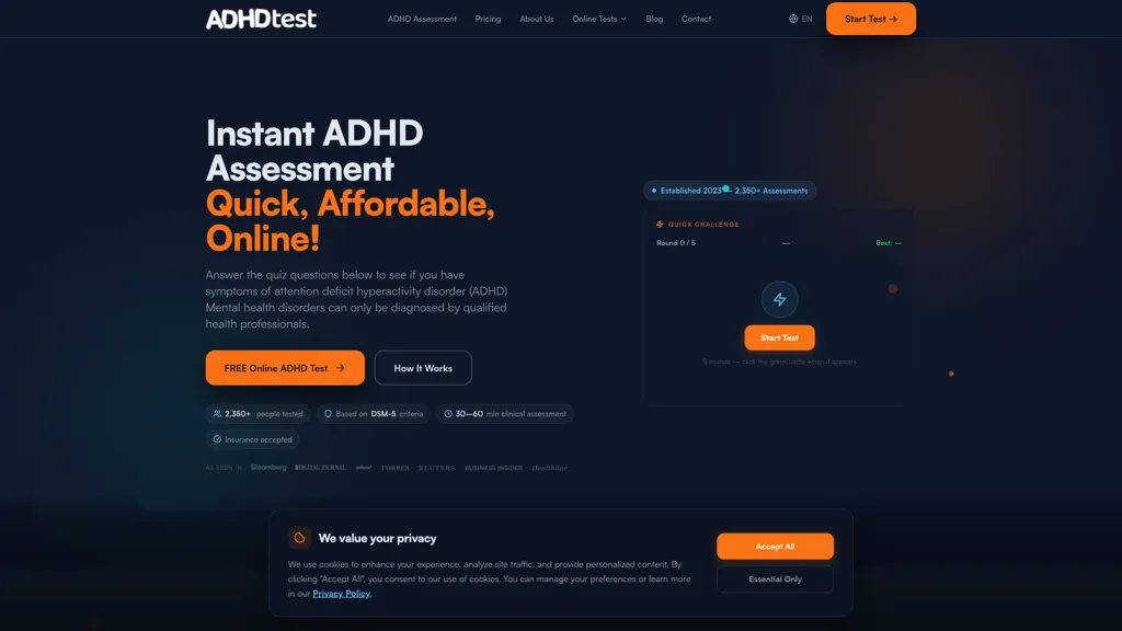 ADHDtest.ai 官网截图