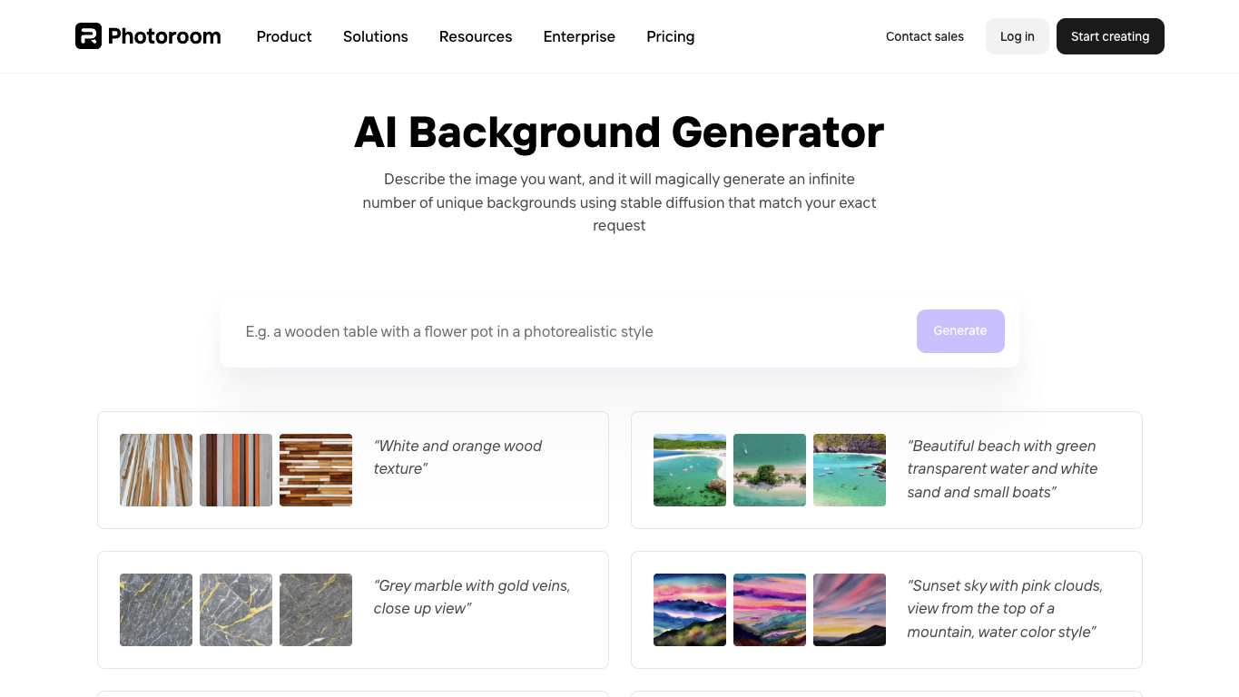 AI Background Generator by PhotoRoom 官网截图