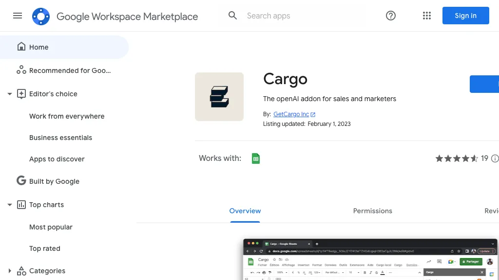 AI for Sheets by Cargo 官网截图