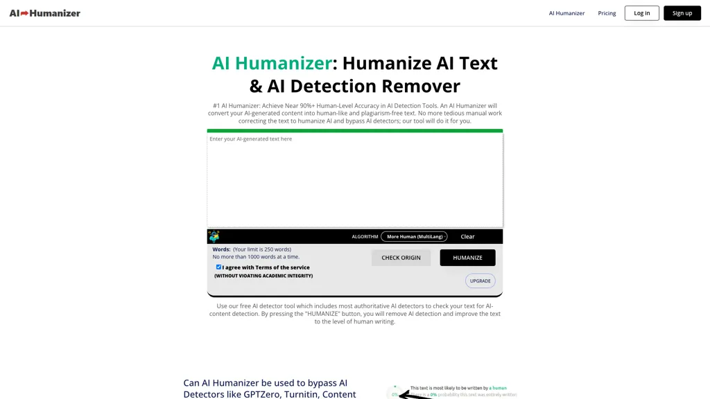 AI text humanizer 官网截图