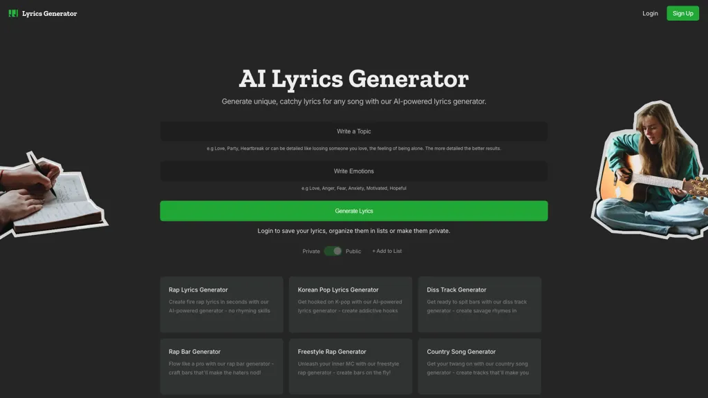 AI Lyrics Generator 官网截图