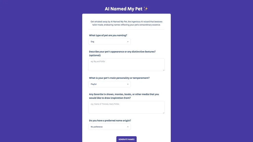 AI Named My Pet 工具截图