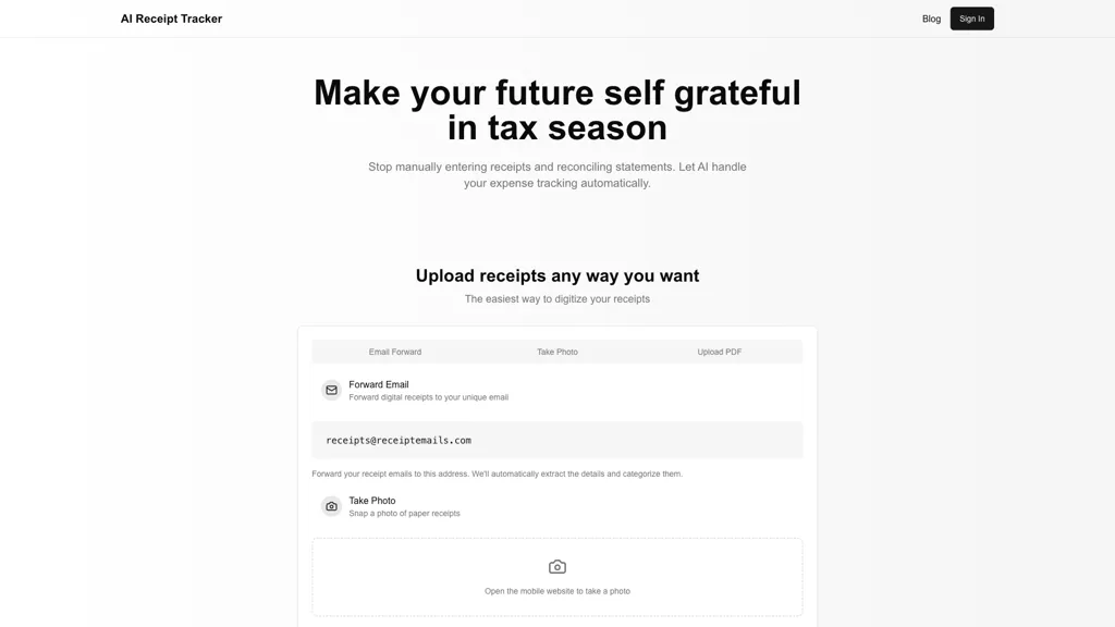 AI Receipt Tracker 官网截图