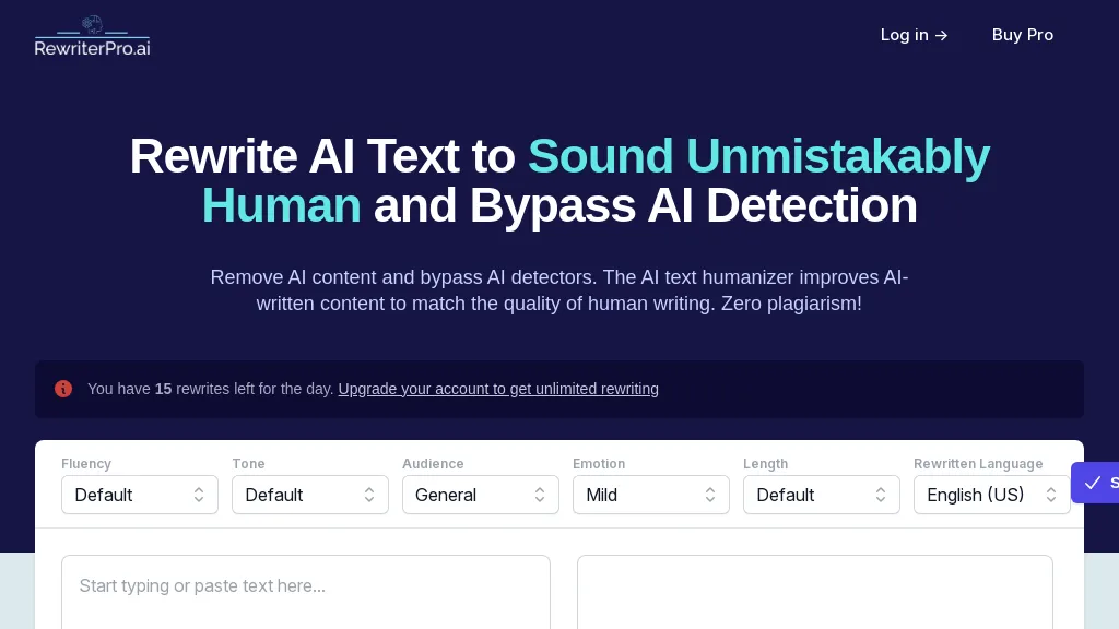 RewriterPro AI 官网截图