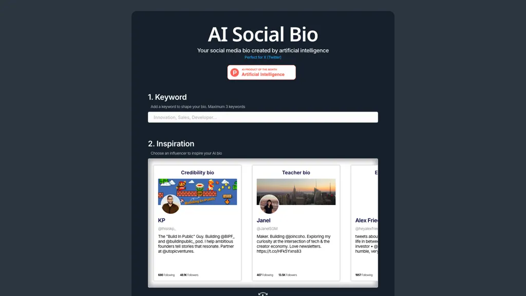 AI Social Bio 官网截图