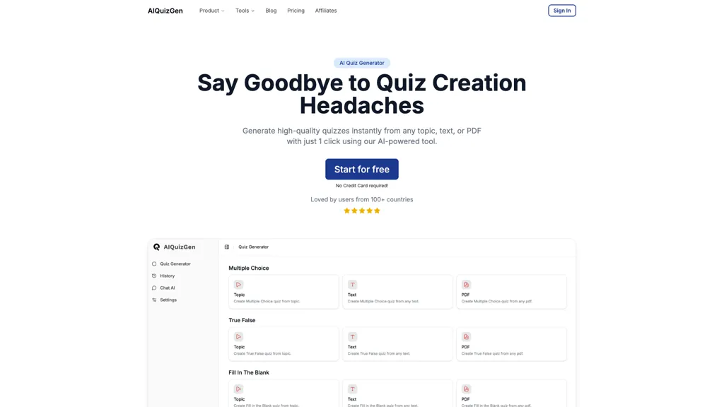 AIQuizGen 官网截图