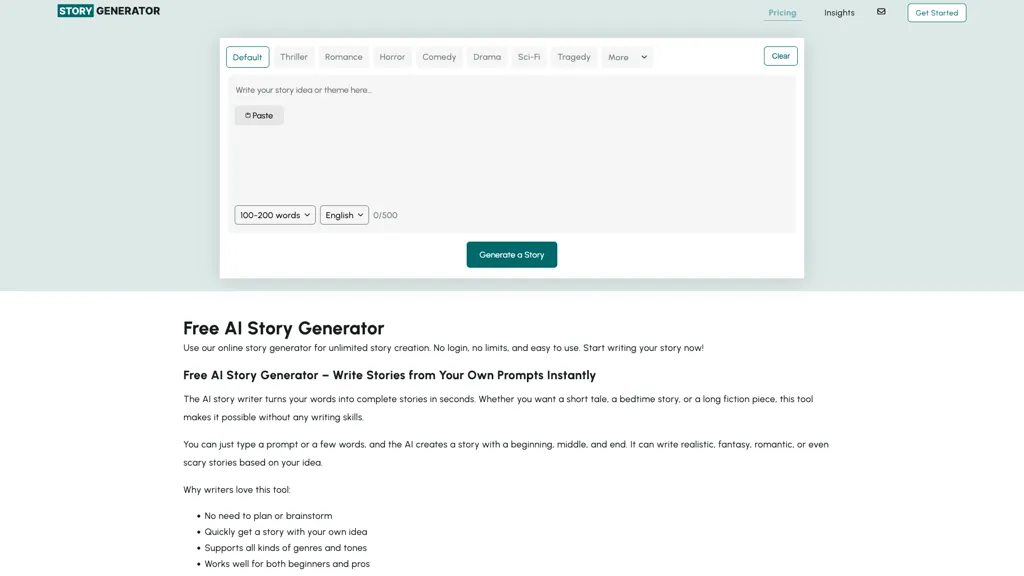 AIStoryGenerator.com 官网截图