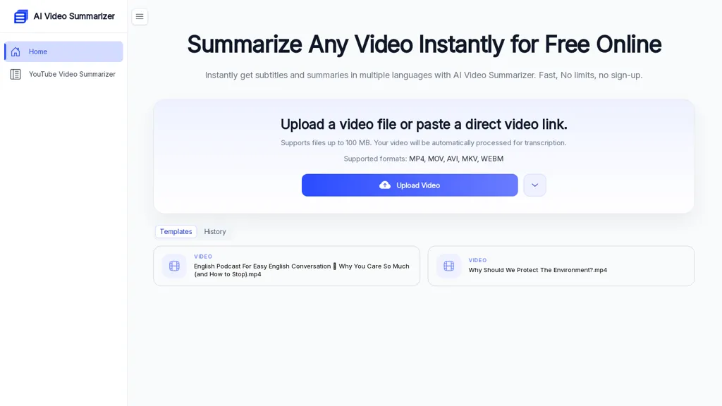 AIVideoSummarizer.io 官网截图