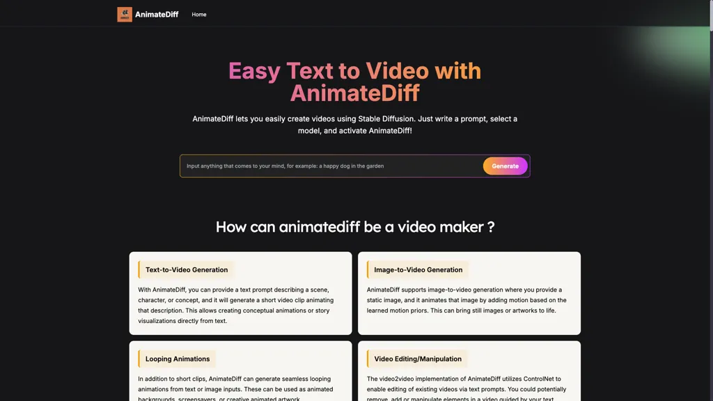 AnimateDiff 官网截图
