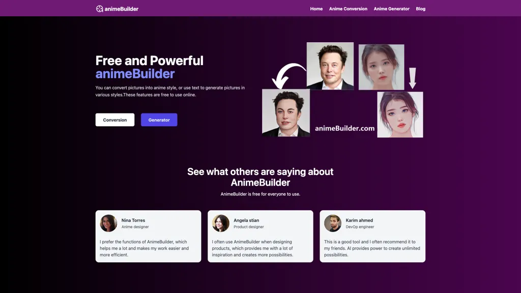 AnimeBuilder 官网截图