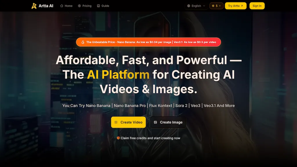 Artta AI 官网截图