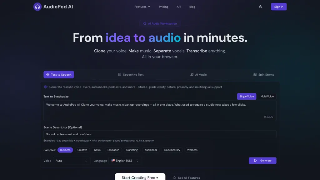 AudioPod AI 官网截图