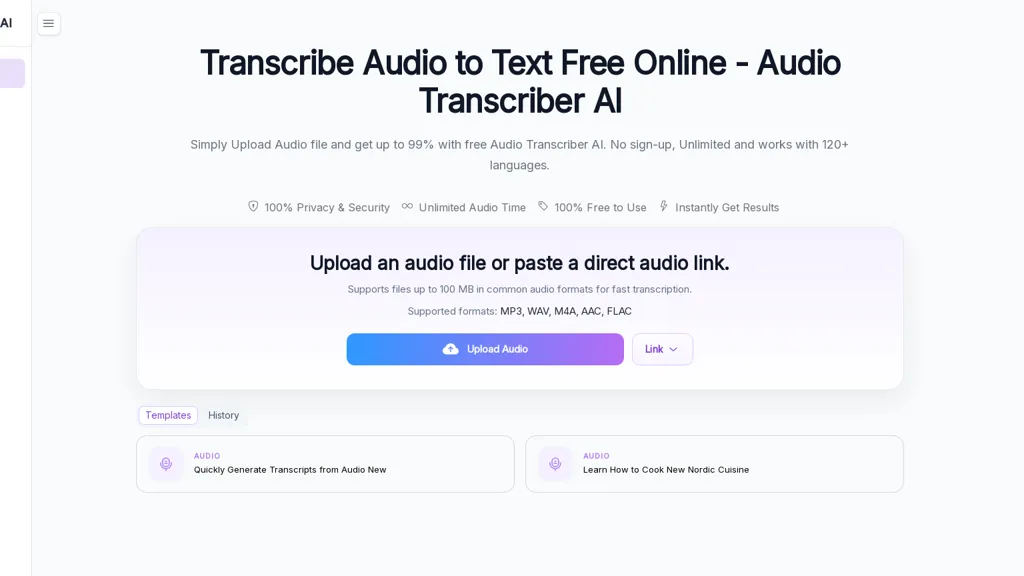 AudioTranscriber.io 官网截图