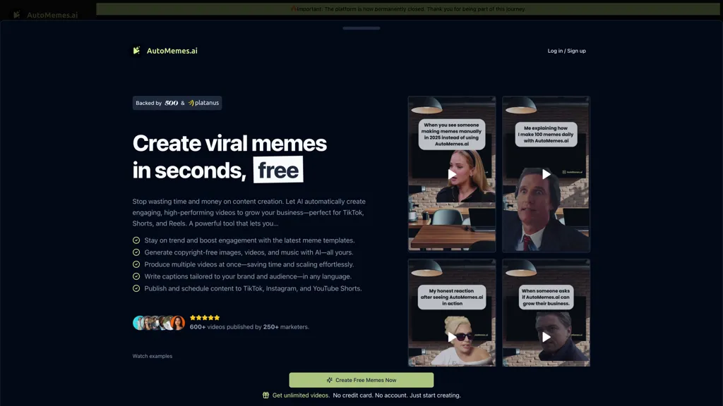 AutoMemes.ai 官网截图