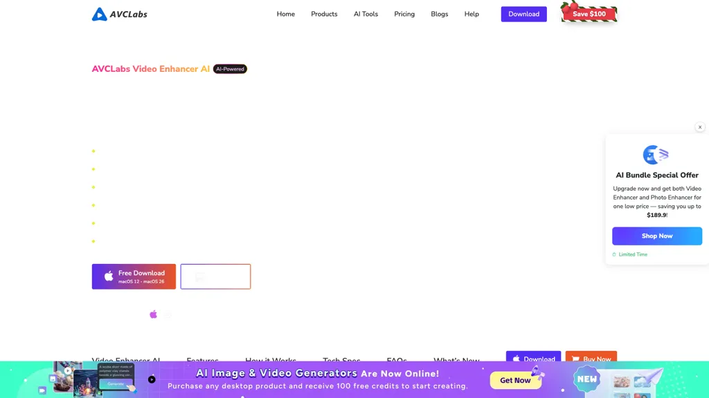 AVCLabs Video Enhancer AI 官网截图