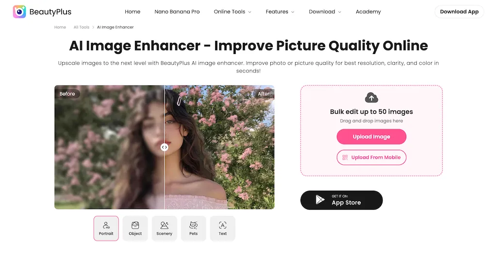 BeautyPlus Image Enhancer 官网截图