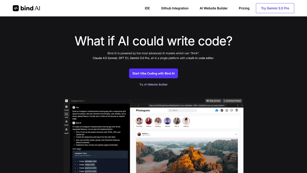 Bind AI 官网截图