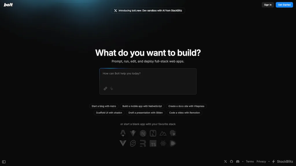 Bolt.new 官网截图