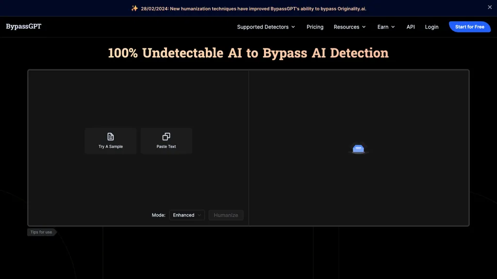 BypassGPT AI 官网截图