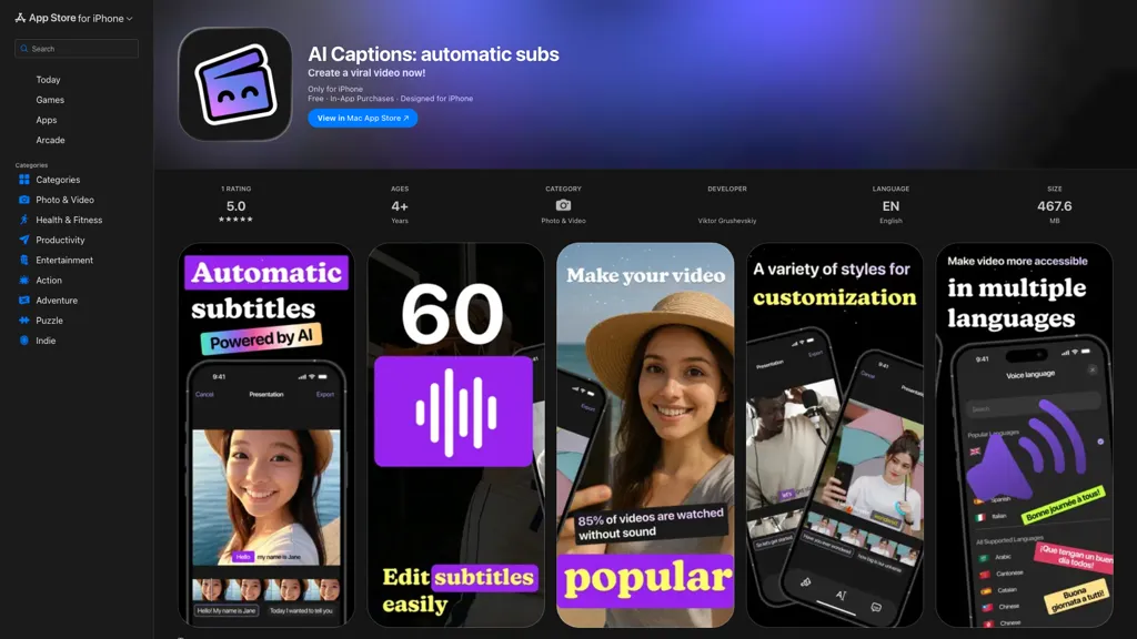 Captions Sync: AI Recognition 工具截图