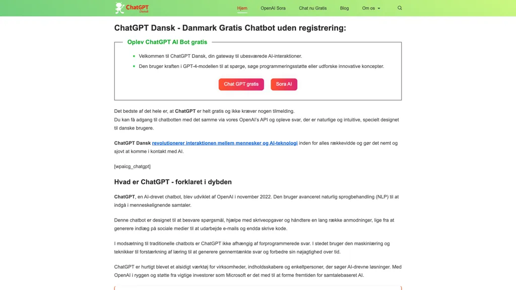 ChatGPT Dansk 官网截图