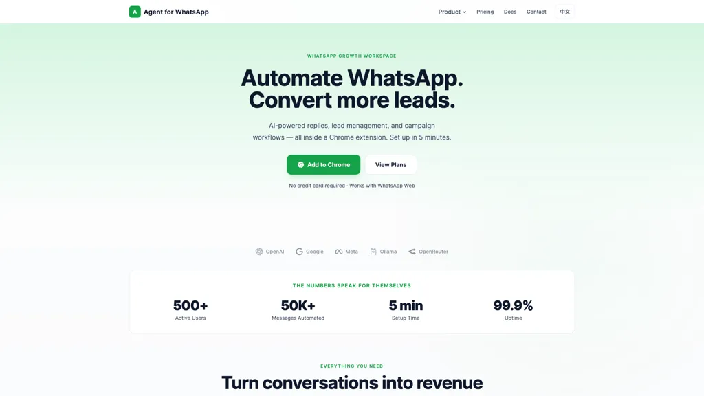 ChatGPT for WhatsApp 官网截图