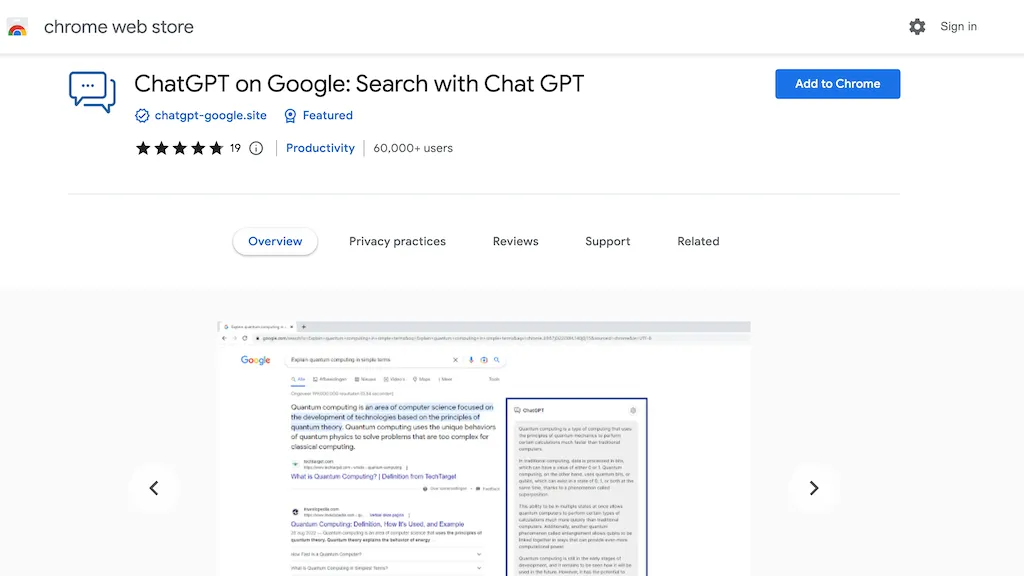 ChatGPT on Google: Search with Chat GPT 官网截图