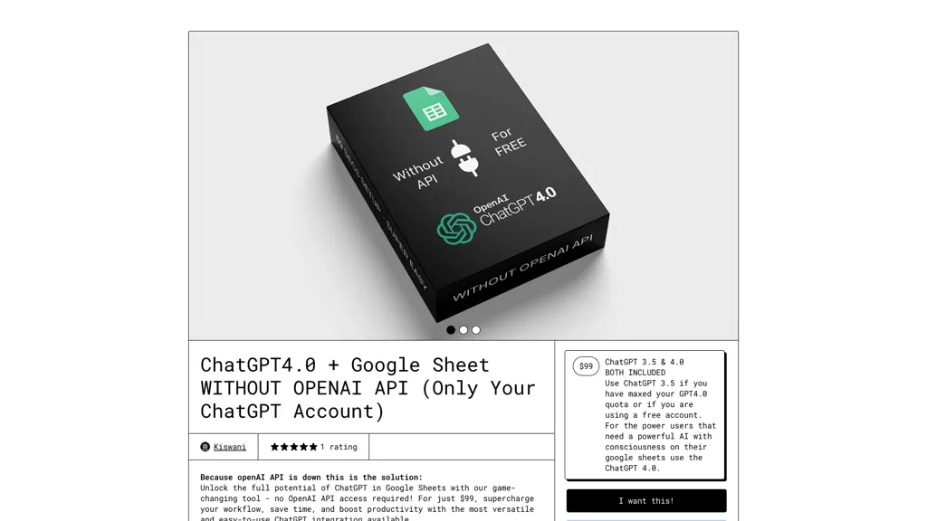 ChatGPT+ Google Sheet 官网截图