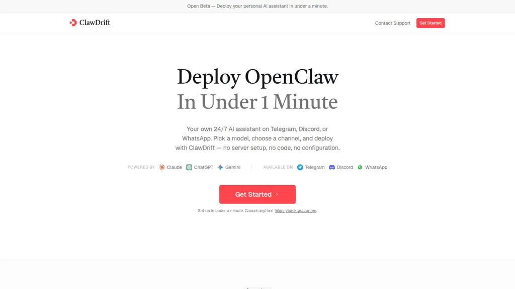 ClawDrift 官网截图