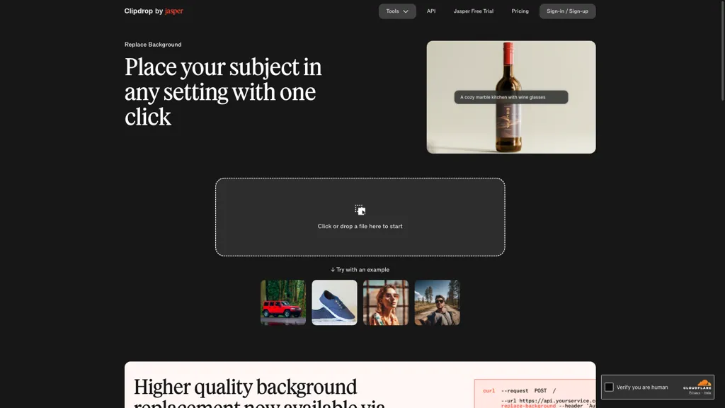 ClipDrop Replace Background 官网截图