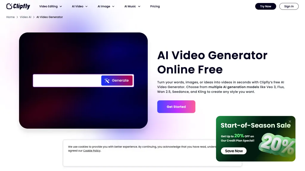Clipfly AI Video Generator 官网截图