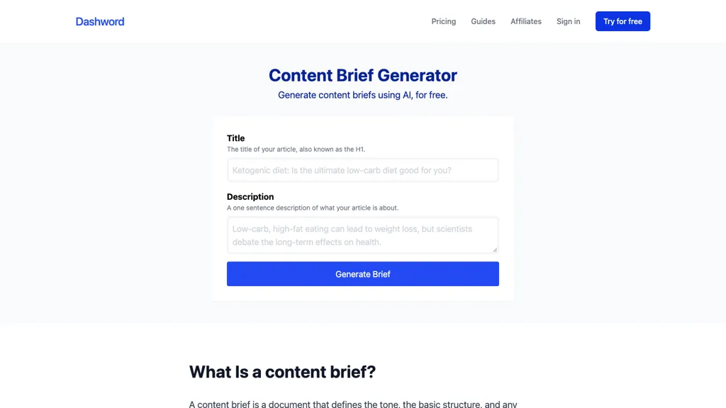 Content brief generator 官网截图