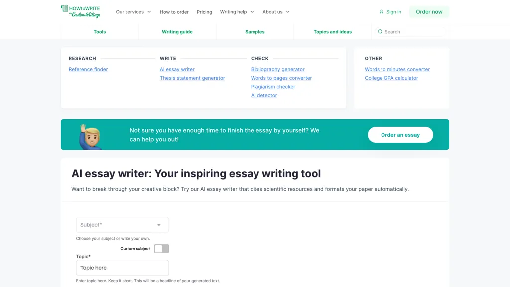 CustomWritings AI Essay Writer 官网截图