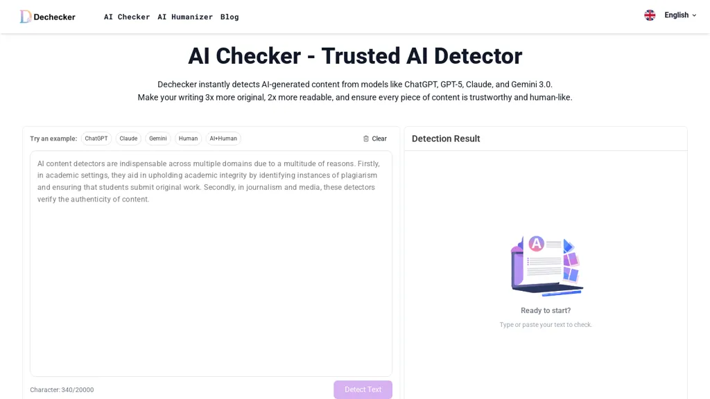 Dechecker ai 官网截图