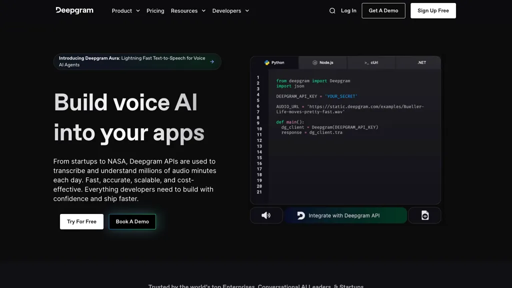 Deepgram Voice AI 官网截图