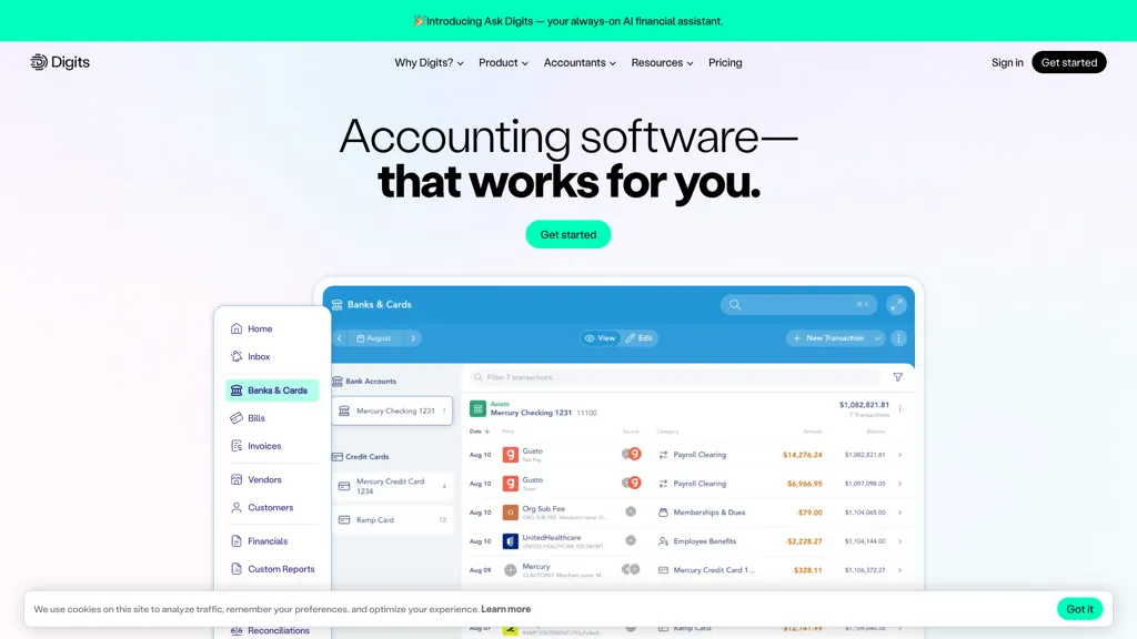 Digits — Accounting 官网截图