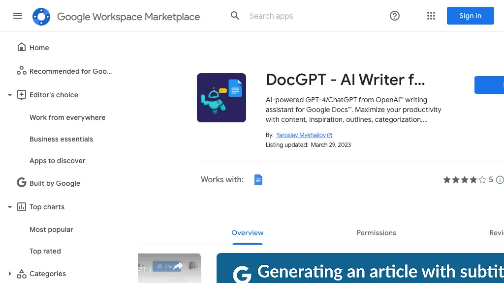 DocGPT AI Writer for Docs 官网截图