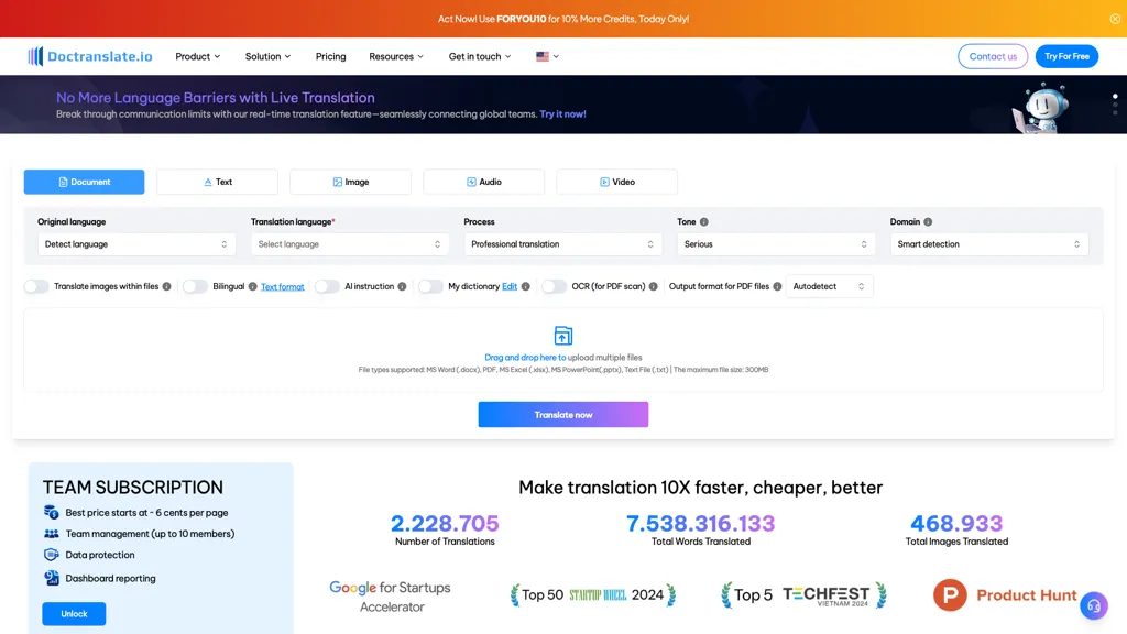 DocTranslate.io 官网截图