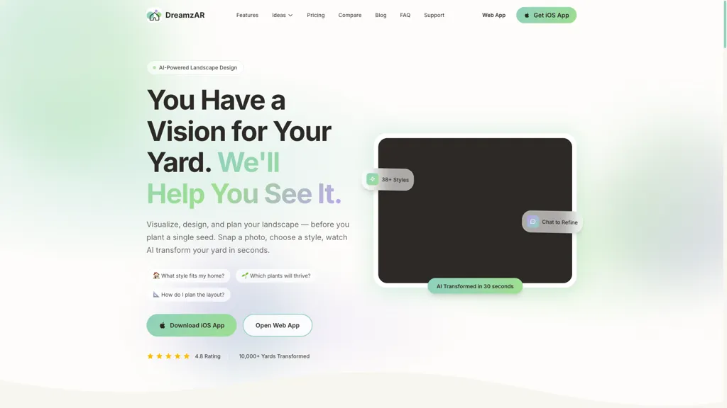DreamzAR AI Landscape Design 官网截图
