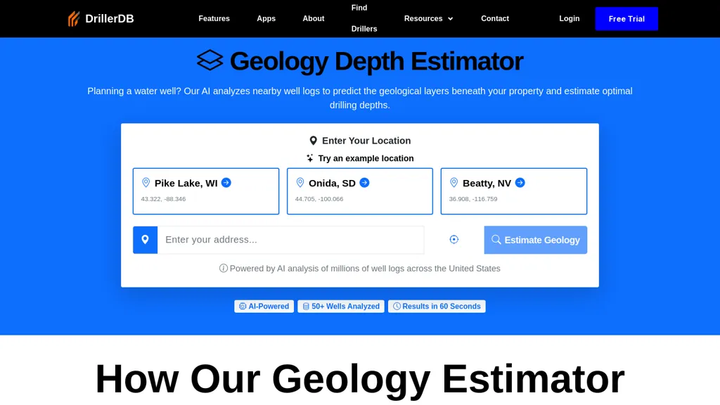 DrillerDB Geology Estimator 官网截图