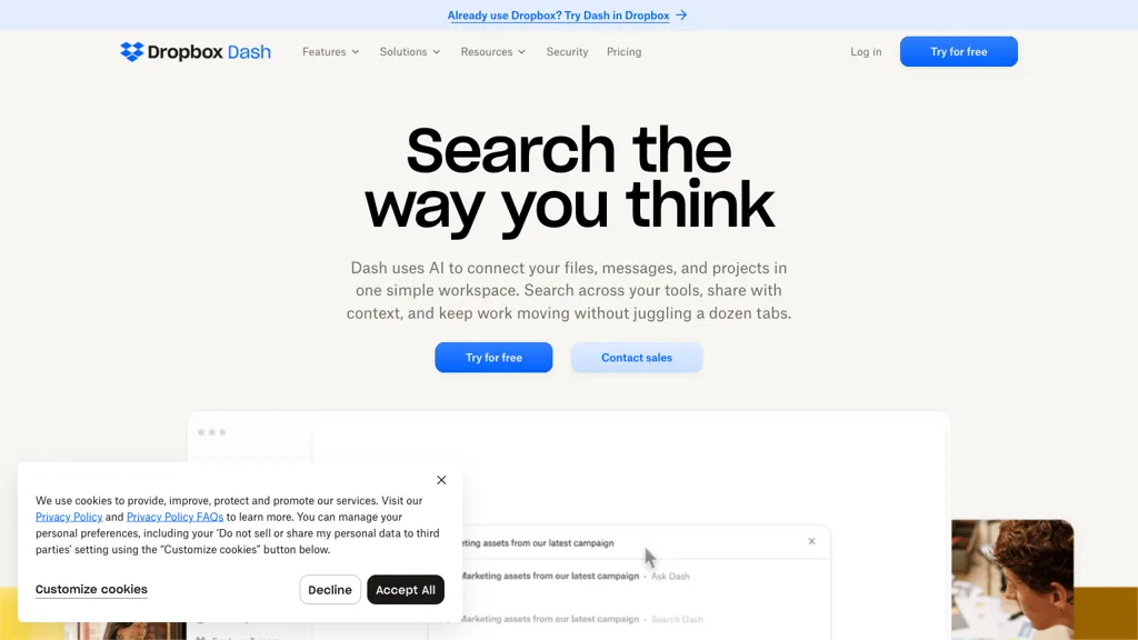 Dropbox Dash 官网截图