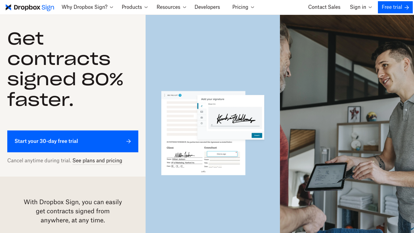 Dropbox Sign 官网截图