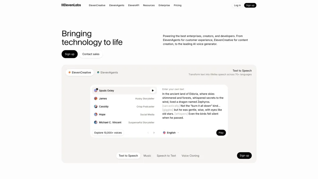 ElevenLabs 官网截图