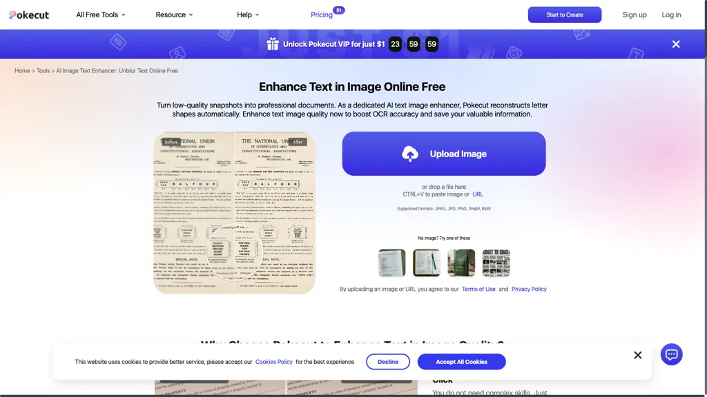 Image text enhancer | Pokecut 官网截图