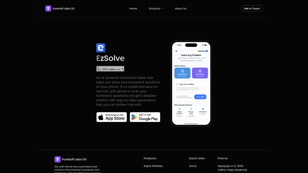EzSolve: AI Homework Helper 官网截图