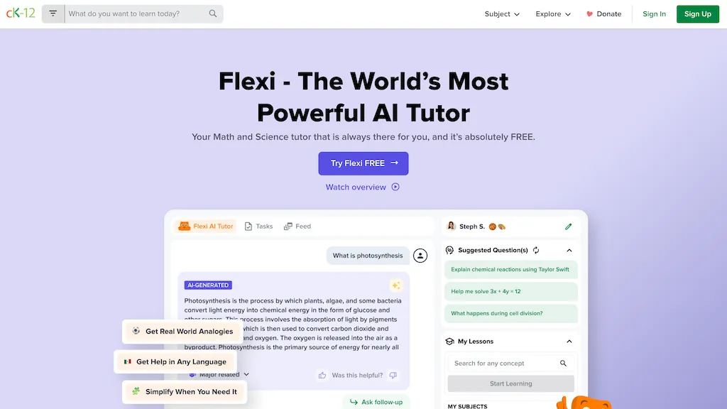 Flexi AI tutor 官网截图