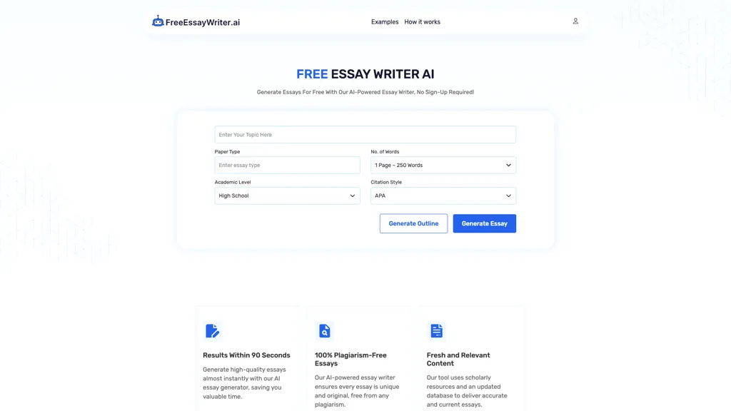 FreeEssayWriter.AI 官网截图