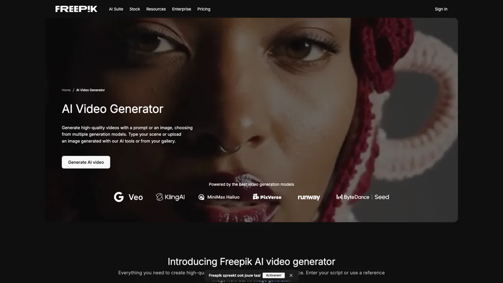 Freepik AI Video Generator 官网截图
