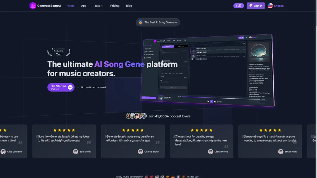 GenerateSong AI 官网截图