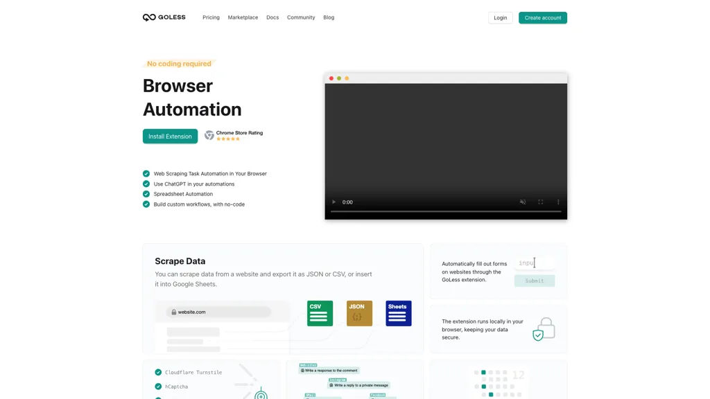 Goless extension automation 官网截图
